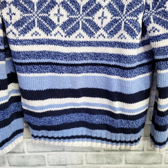 Vintage 90s Y2K Basic Editions Size L Blue Snowflake Chunky Knit Sweater Holiday - Picture 4 of 6